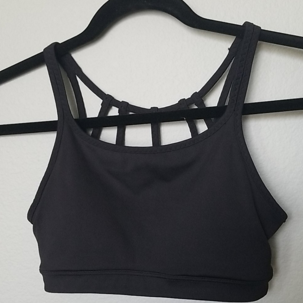 Athleta Workout Exercise black strappy cage back sports bra XS
